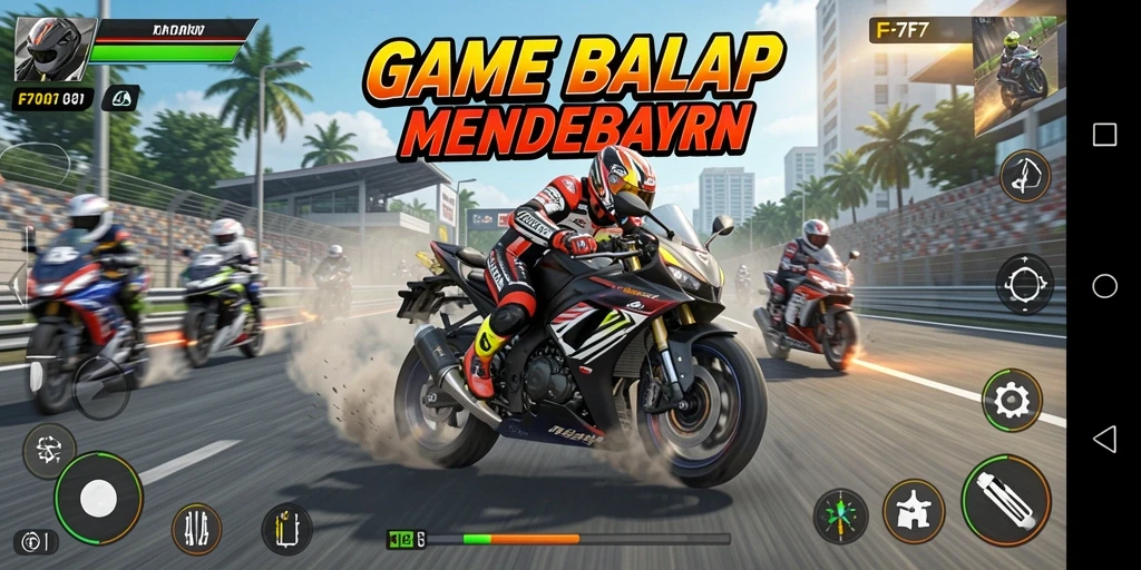 Tampilan gameplay F7F7 yang menegangkan di lintasan balap motor.
