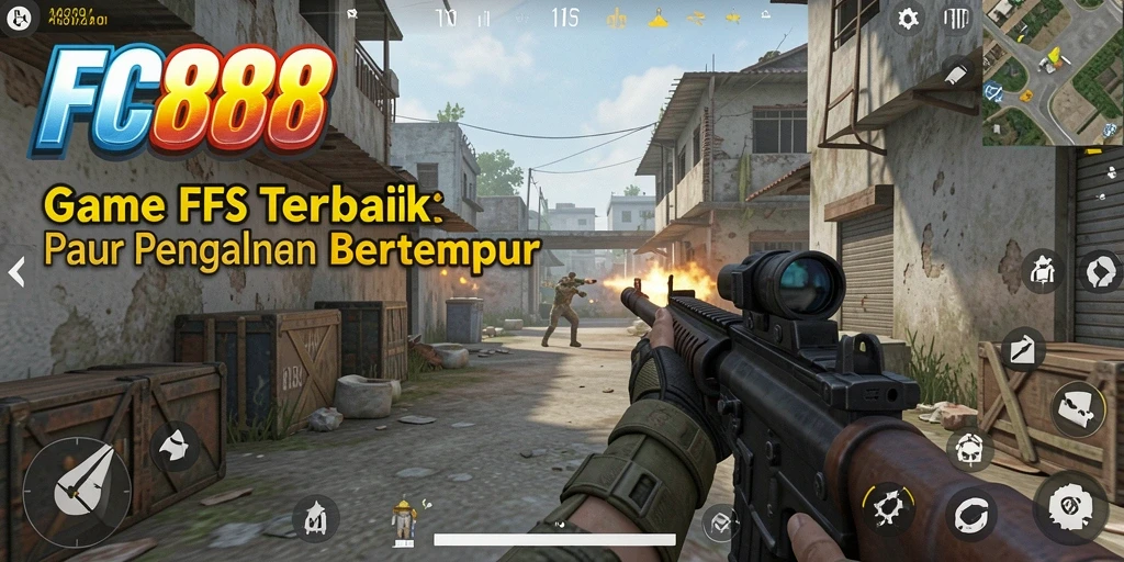 Screenshot utama FC888 menunjukkan momen intens pertempuran FPS.
