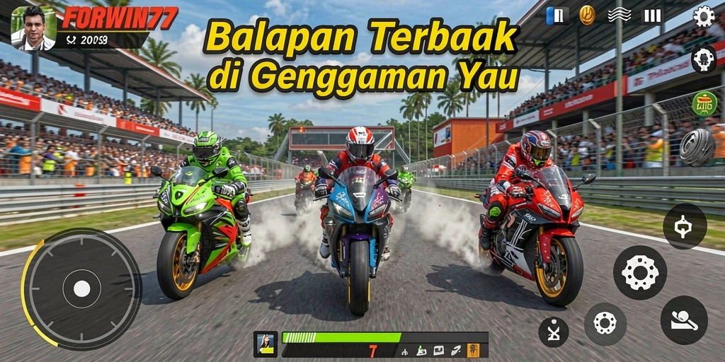 Gameplay menegangkan dan seru dalam balapan motor FORWIN77.
