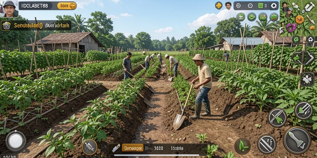 Gameplay seru dengan petualangan bertani yang menarik.