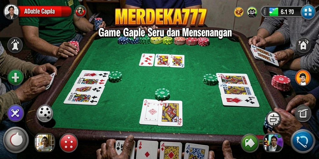 Screenshot gameplay MERDEKA777 menampilkan keseruan bermain Gaple dengan teman.
