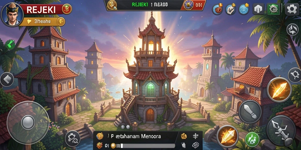 Screenshot menampilkan gameplay seru REJEKI Tower Defense.