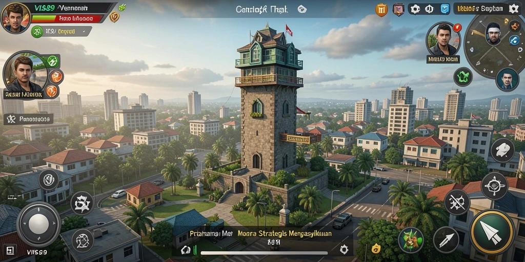 Tampilan menegangkan dari gameplay <strong>VISA89</strong> saat mempertahankan menara dari serangan musuh.